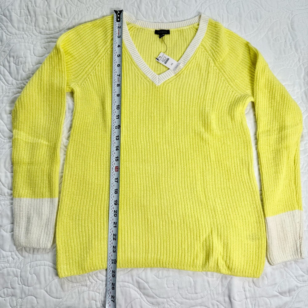 Talbots Chic Sporty Retro Yellow V-Neck Contrast Trim Sporty Sweater Wm's XS NWT - Picture 7 of 8